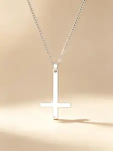 Stainless Steel Upside Down Cross Necklace for Men, Inverted Pendant, 24 Inch Chain, Stylish Jewelry Accessory
