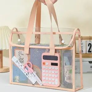 Waterproof Large PVC Handbag Student Exam Tutoring Bag Book Storage Organizer Storage Carrying Bag Storage Bags