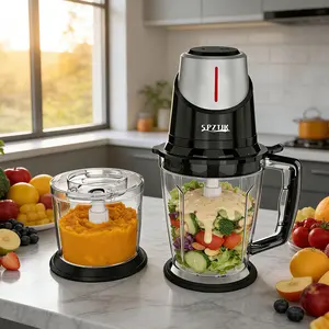 SPZTJK Food Processor, featuring an 8-cup glass bowl and an 8-cup stainless steel 2-speed food chopper, meat grinder, onion and vegetable processor, upgraded smart overheat protection—includes two sets of blades.