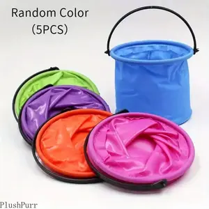 5-Pack (Random Colors) Foldable Multi-functional Carry Buckets — Sturdy, Portable Gardening Accessories and Camping Essentials; Ideal for Camping Trips and Beach Outings.