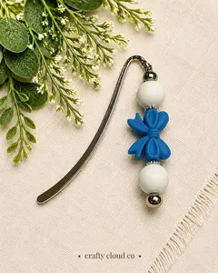 Blue Bow Beaded Bookmark