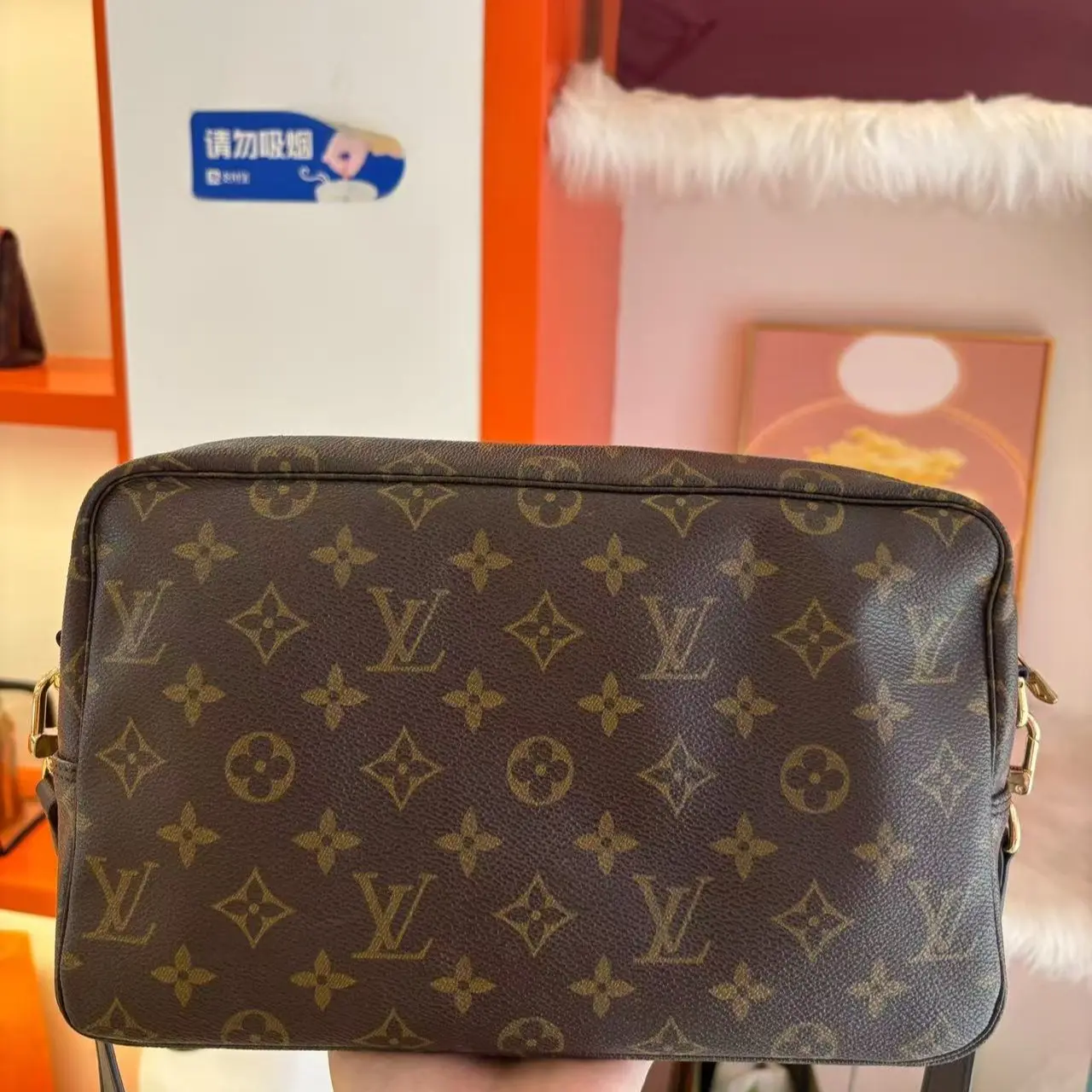 Pre-owned Louis Vuitton Canvas Clutches & Wristlets Toilette 28 Poche Monogram Wallet Brown