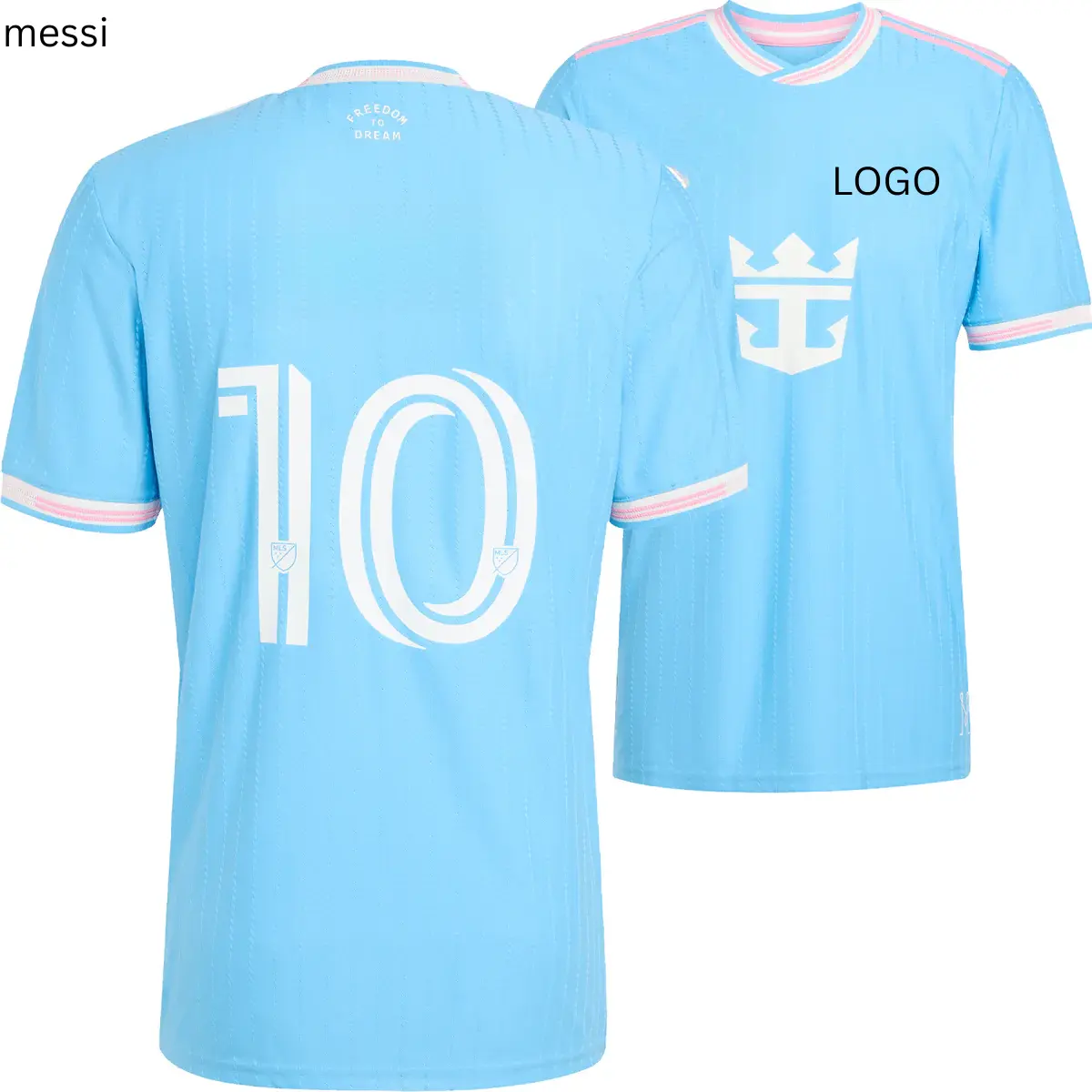 Vice City Light Blue Retro Soccer Jersey Set, The Herons Superstar Fan Kit, Anchor Logo Sponsor, Short Sleeve Breathable Unisex Match Day Top With Shorts