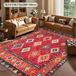 Velvet Soft Comfortable  Red Contrast Color Tribal Diamond Rug 2D Printing Rug Fashion Home Decor, Commercial Decor Carpet, Living Room Rug, Sofa Cushion Bedroom Rug, Bedside Blanket Door Entrance Mat, Dining Table Carpet