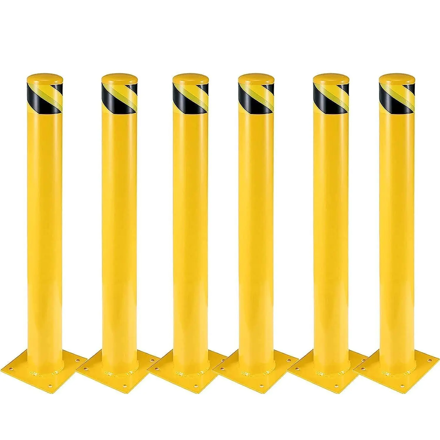 GARVEE Towallmark Safety Bollard Post 6 Packs, 36 Inch Height Steel Bollards, 4.5 Inch Diameter Parking Bollard, Yellow Powder Coated Safety Parking Barrier Post, for Traffic Sensitive Areas Traffic Control