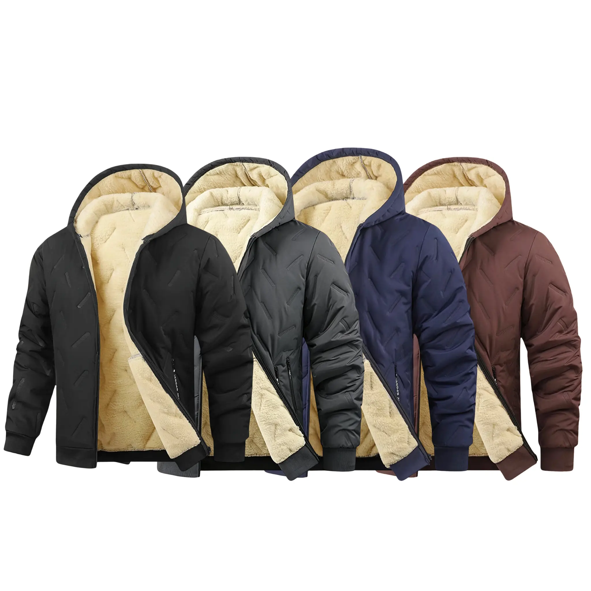 Men's Basic Fitted Retro Woven Thermal Lined Hooded Jacket - Long Sleeve Polyester Menswear Coat, Full-Zip, Zipper Pockets, Thanksgiving-Ready Top,sohochic plain style warm casual menswear top