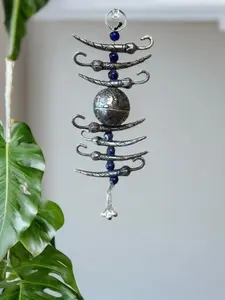 Single German Silver Nimbu Mirchi Wall Hanging With Crystal Beads Used As Protection From An Evil Eye