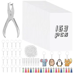 163pcs Shrink Paper Keychain Kit |   With 12pcs Shrinky Plastic Sheets 7.9"x5.7", Hole Punch, Lobster Clasps, Jump Rings, Crafts for Adults and Teens, Zinc Alloy by LINNO