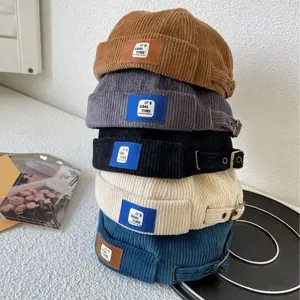 Corduroy Brimless Cap For Men Women Solid Color Retro Beanie Dome Hats Adjustable Landlord Docker Cap Streetwear Hip Hop Hats Travel Tourism Beach Vacation