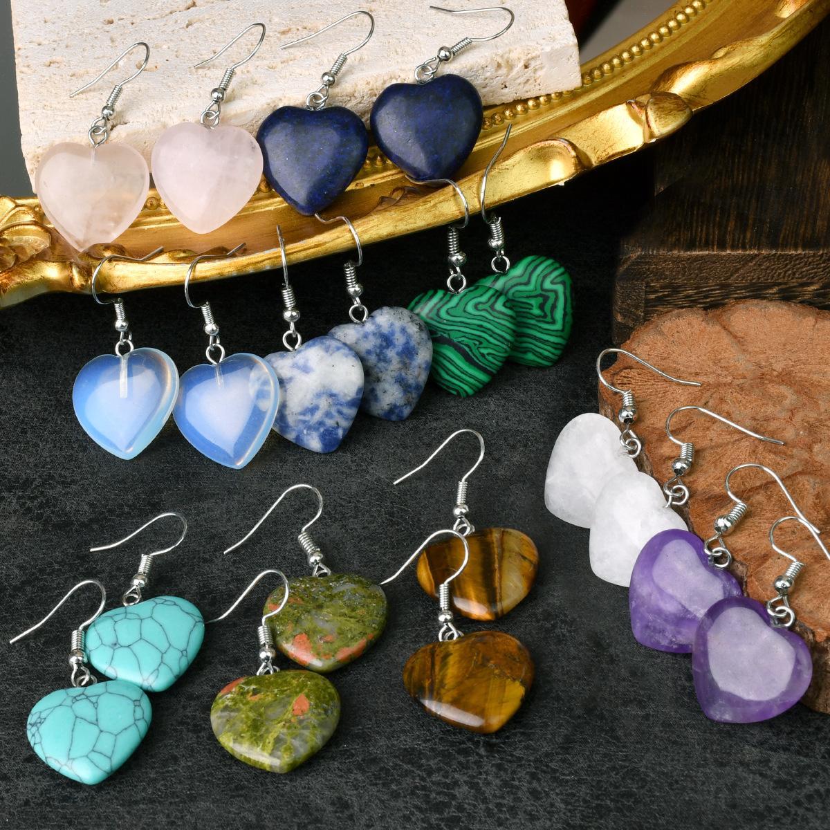 Natural Stone Heart-Shaped Earrings, Unique Women’s Earrings, Fashionable and Elegant Gift for Valentine’s Day