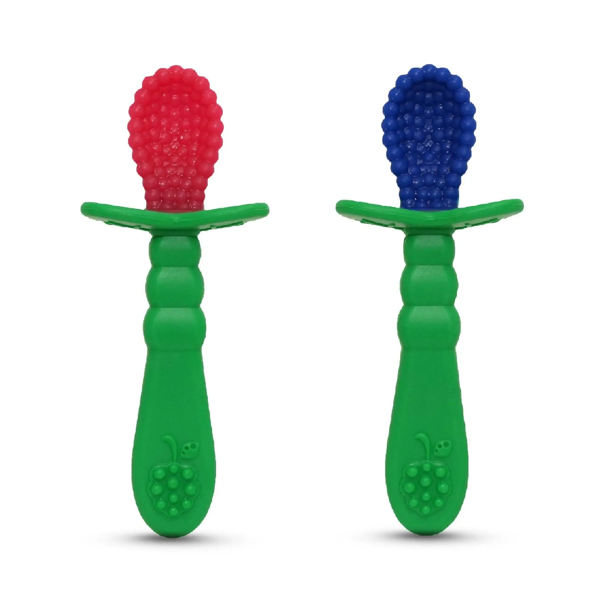 RAZBABY RaZberry Infant Training Spoon 2 PK - 100% Silicone - Encourages Self Feeding - Baby Feeding Utensil
