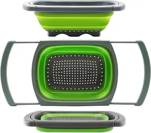 Collapsible Colander Strainer, Green Foldable Drain Basket, Foldable strainers and colanders, Kitchen Sink Strainer with Extendable Handles, Over the Sink Colander Strainer Basket Home part