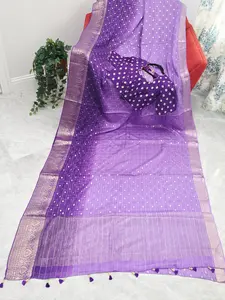 Shaded Chinon Crepe Silk Checks Saree with Stitched Blouse
