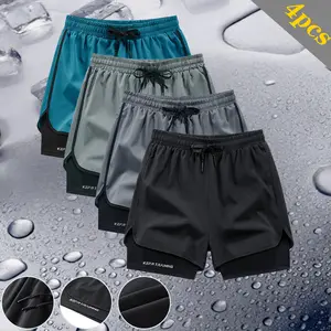 Pack of 4 - Double-layer design active shorts with loose outer layer & breathable, quick-dry liner perfect for running, workouts & everyday casual wear