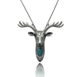 Artificial Turquoise Longhorn Skull Deer Pendant Necklace Buckle with Detachable Horns - Western Style Accessories