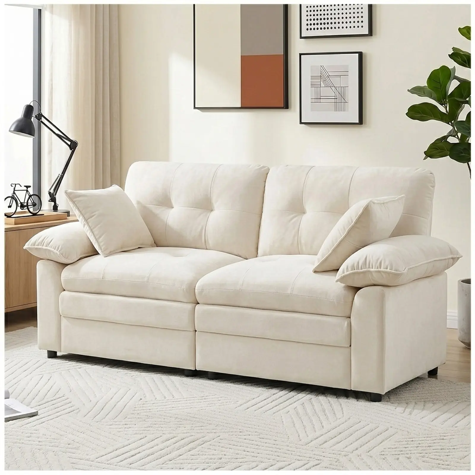 CHAIRUS 84" Modular Loveseat Sectional Couch, Deep Seat Cloud Chenille 2-Seater Sofa with Throw Pillows, Modern Upholstered Comfy Apartment Furniture for Living Room Office