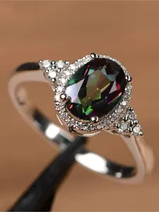 Iridescent Alexandrite Halo Diamond Ring, Luxury Gift for 25-45 Women, Anniversary/engagement Jewelry, Elegant and Stunning Design, Statement Rings