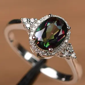 Iridescent Alexandrite Halo Diamond Ring, Luxury Gift for 25-45 Women, Anniversary/engagement Jewelry, Elegant and Stunning Design, Statement Rings