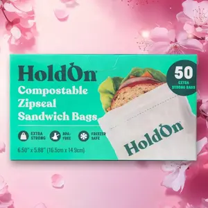 HoldOn Compostable Bags,Sandwich Size,50ct,ZipSeal,Trending Eco-Friendly,TikTok Hot Sale,Compostable Storage Bags for Lunches