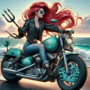 5D DIY Full Drill Round Diamond Painting - Diamond Art Kit Mermaid, Motorcycle, Ocean Mosaic, Canvas - DIY Decor, Home Wall Art, Suitable for Halloween and Christmas, Birthday and Anniversary Gifts