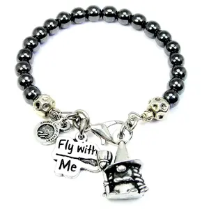 Warty witch gnome fly with me Hematite Glass Bracelet