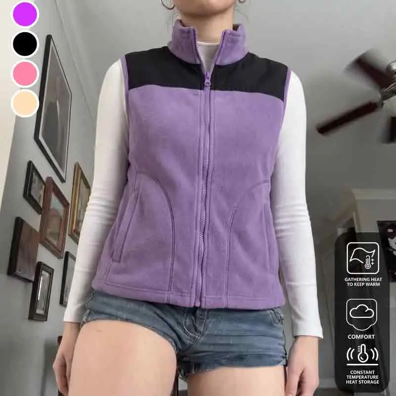 Elegant women’s fleece vest jacket, sleeveless warm zip-up outerwear, a fashionable piece essential for outdoor enthusiasts, cold-resistant design, classic style, comfortable fabric, casual wear, suitable for camping, cycling, and more outings.