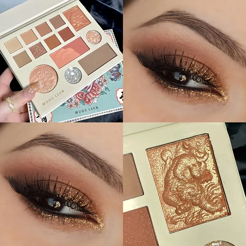 3D-Embossed Tiger Design Eyeshadow Palette 8-in-1 Makeup Set with Matte & Shimmer Shades, Blush & Highlighter - Waterproof, Glam Pack Glitter Glitter BeautyLong-Wearing, Includes Mirror - Ideal for Halloween,   Create Edgy Emo-Inspired Looks!