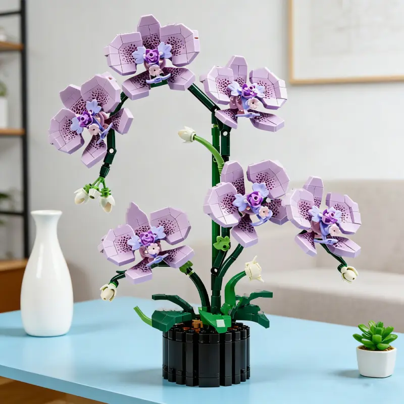 619PCS Phalaenopsis Building Blocks Flowers Orchid Potted Plants Simulation Model Home Decor Kids Puzzle Toy Girls Birthday Gift