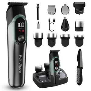 Largner Men's Beard Trimmer Shaver 5-In-1 Wireless Facial Nose Body Hair Clipper Set, Rechargeable Waterproof LED Display Grooming Kit