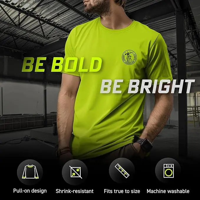 Jobsite Safety - Hi Visibility Safety Yellow Work T-Shirt Jersey Menswear For Blue Collar Workers Funny, Sarcastic | Graphic Tees Apparel Short sleeve