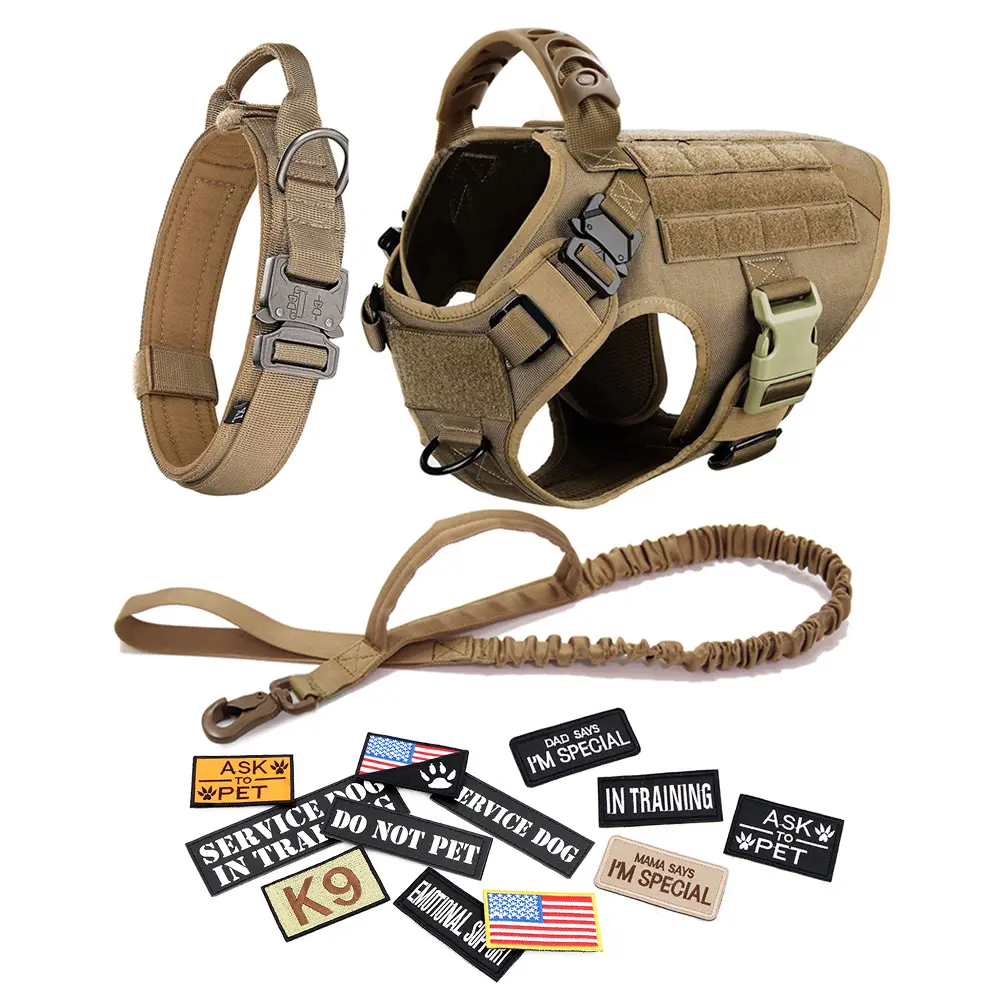 Brown Harness, leash, Collar& 12 Patches