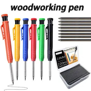 6pcs/set Professional Grade Mechanical Woodworking Marking Pencil Set, with 100pcs/box Leads, Suitable for Carpenters and Architects To Draw Deep Hole Marking Tools, Fine Writing Tool(5pencils+1box of Leads)
