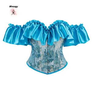 Women Corset Bustier Tops Vintage Jacquard Flower Ruffle Sleeve Body Shaper Trendy Renaissance Shirts