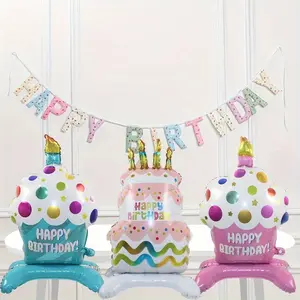 3pcs Blue and Cake-Shaped Balloons, Birthday Party Decorations for Events, Indoor and Outdoor Room Decor, Fun Party Props