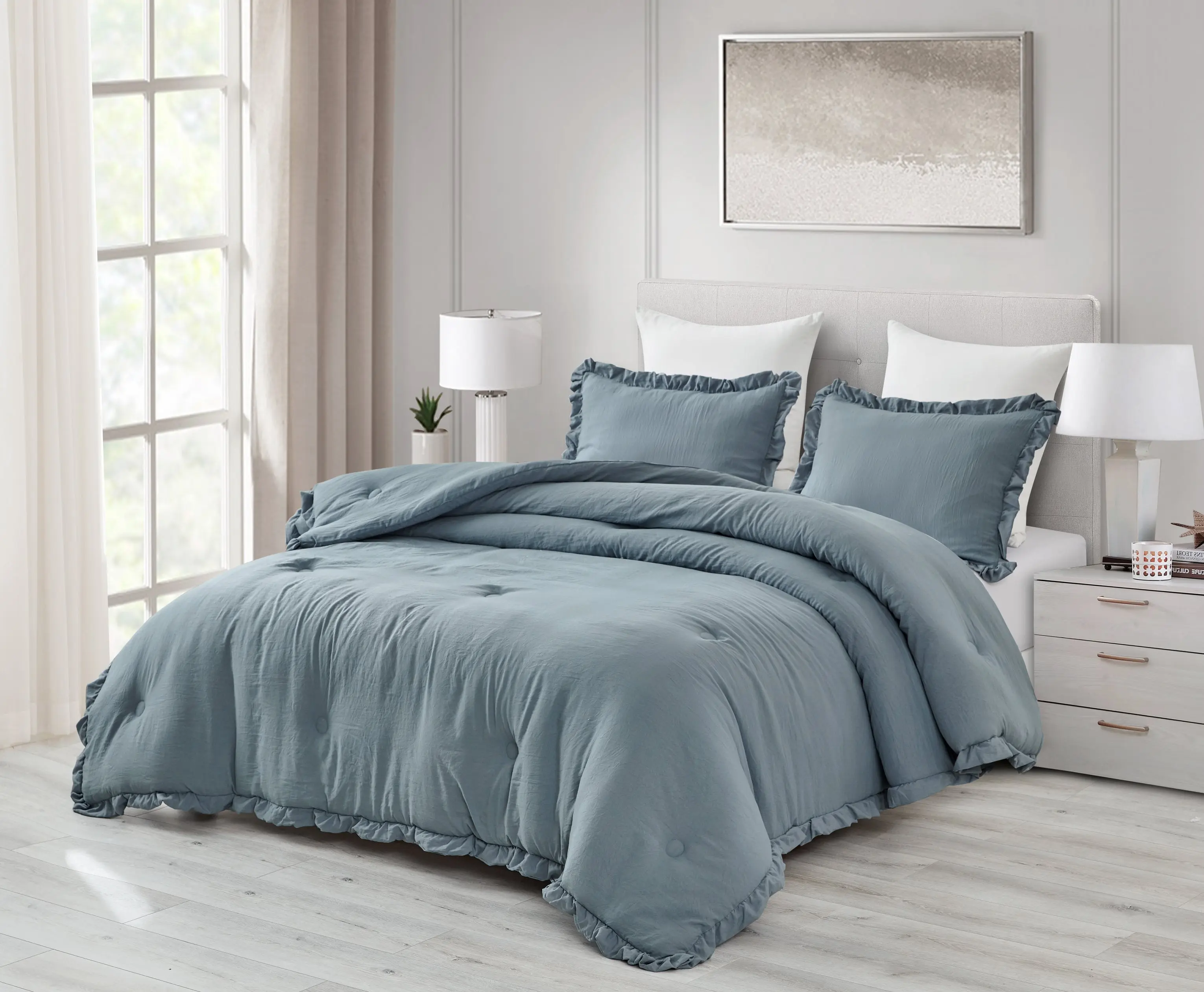 Chezmoi Collection Nora 3-Piece Ruffled Edge Trim Microfiber Comforter Set