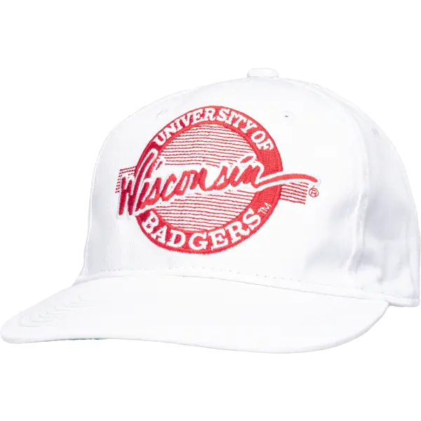 The Game Wisconsin Badgers Cotton Flat Brim Snapback Hat for Adults - All Seasons, Casual, Everyday Wear (White), One Size Fits Most