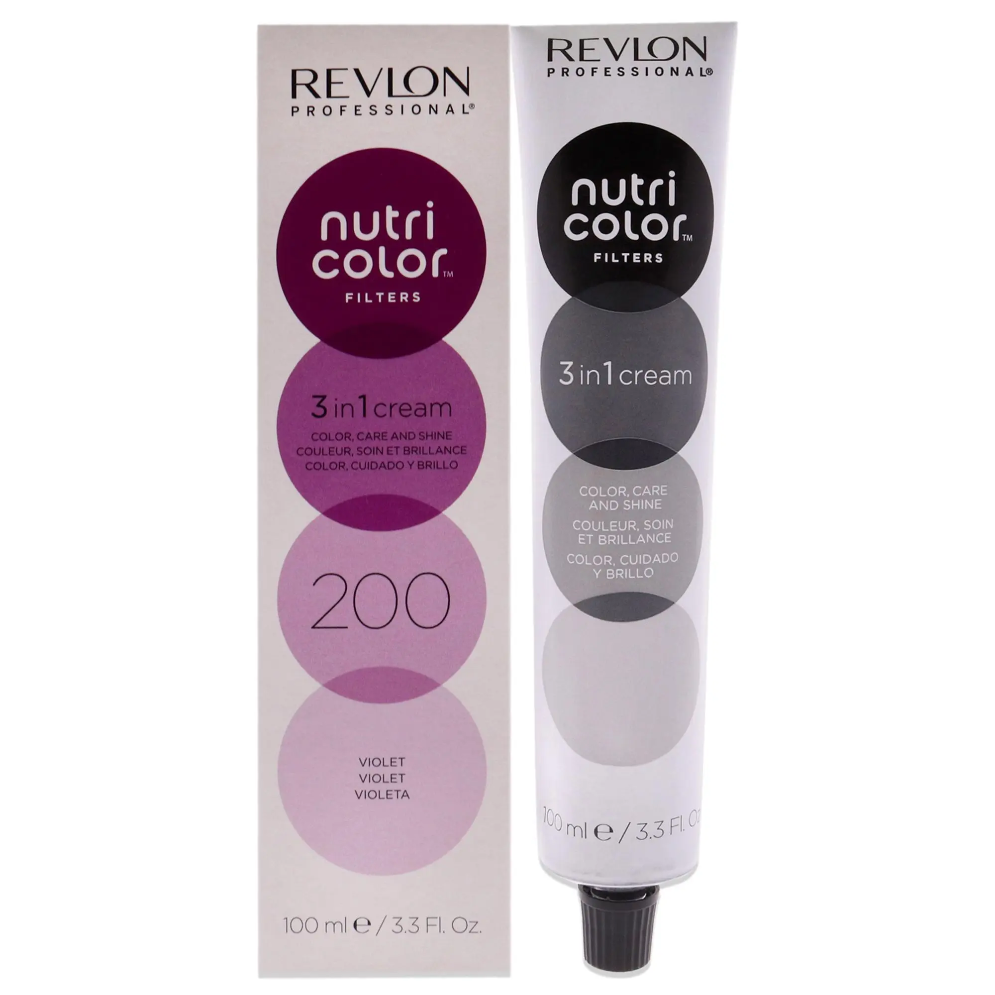 Revlon Nutri Color Cream - 200 Violet, Unisex 3-in-1 Hair Color for Hair Care, 3.3 oz (100ml) Single Tube Apply Cream