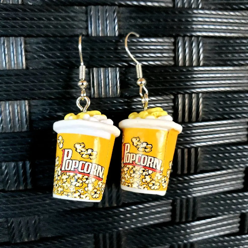 #27 Popcorn Bucket Earrings – Funny Acrylic Food Jewelry for Movie Lovers, Movie Night, Cinema fashion creative