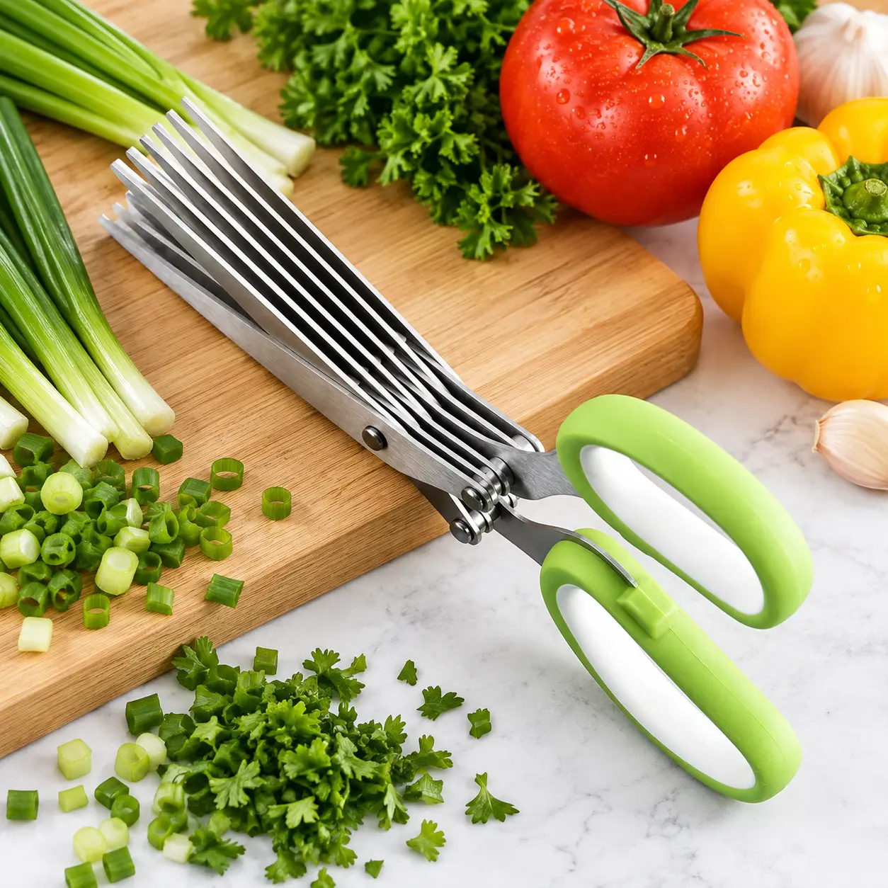 5-Blade Stainless Steel Herb Scissors, Multi-Blade Kitchen Utensil Shears for Chopping Chives, Parsley, Easy-Clean Food Prep Tool