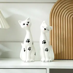 2 Pcs Cute Ceramic Couple Cat Figurines, Smooth Texture, Perfect Wedding Gift, Home Decor for Living Room, Study Room