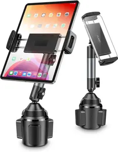 Heavy-Duty iPad Holder for  Cup Holder, 5.5"  & Adjustable  Alloy Arm, Tablet Mount for   Road Trip Essentials Compatible with 4.7"-13" Cell Phones & Tablets