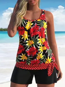 Fashion Women Floral Plus Size Tankini Swimsuit Set