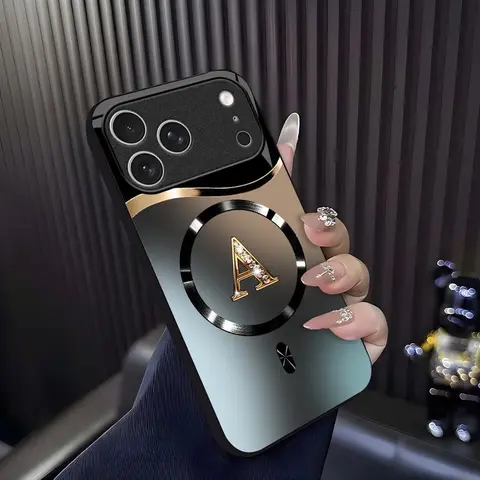 Suitable for [iPhone 17 Pro Max] high-end MagSafe phone case🥰, Features a magnetic attachment function Luxury Gradient Metallic Bling Rhinestone 26 Initial 952