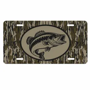 Largemouth Bass Camo License Plate, Fishing License Plate, Mossy Oak Style Fish Car Tag, Aluminum Vanity Plate, Bass Fishing Truck Accessory, 12x6 Inch