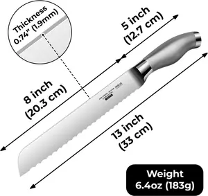 Orblue Serrated Bread Knife – Upgraded Stainless Steel Razor-Sharp Wavy Edge, Perfect for Slicing Homemade Bagels and Cakes 8-Inch Blade, 5-Inch Handle