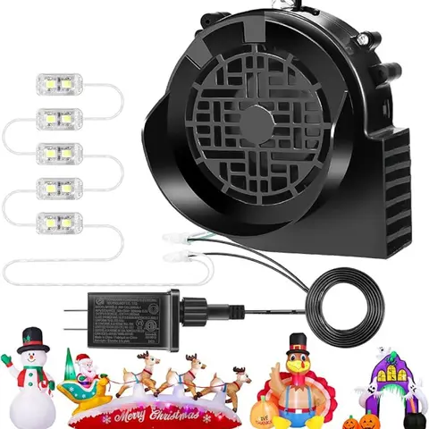 Replacement 1.5A Air Blower Fan for Inflatables,5 Bright LED Light with Waterproof 2.0A Adapter, 12V Motor for Christmas Thanksgiving Yard Party Indoor Outdoor Decorations