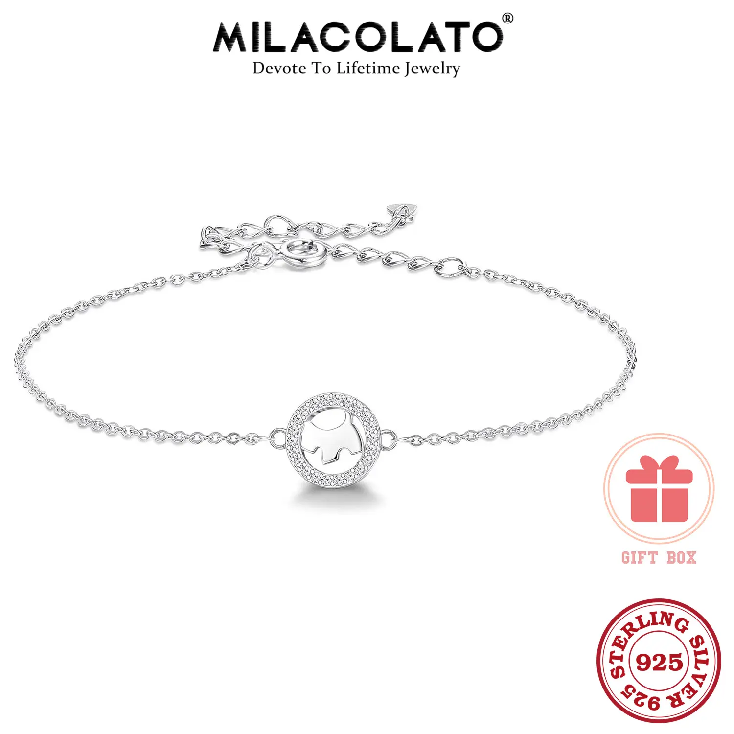 MILACOLATO 925 Sterling Silver Circle Bracelet Dainty Adjustable CZ Puppy Bracelet Jewelry Gift for Women