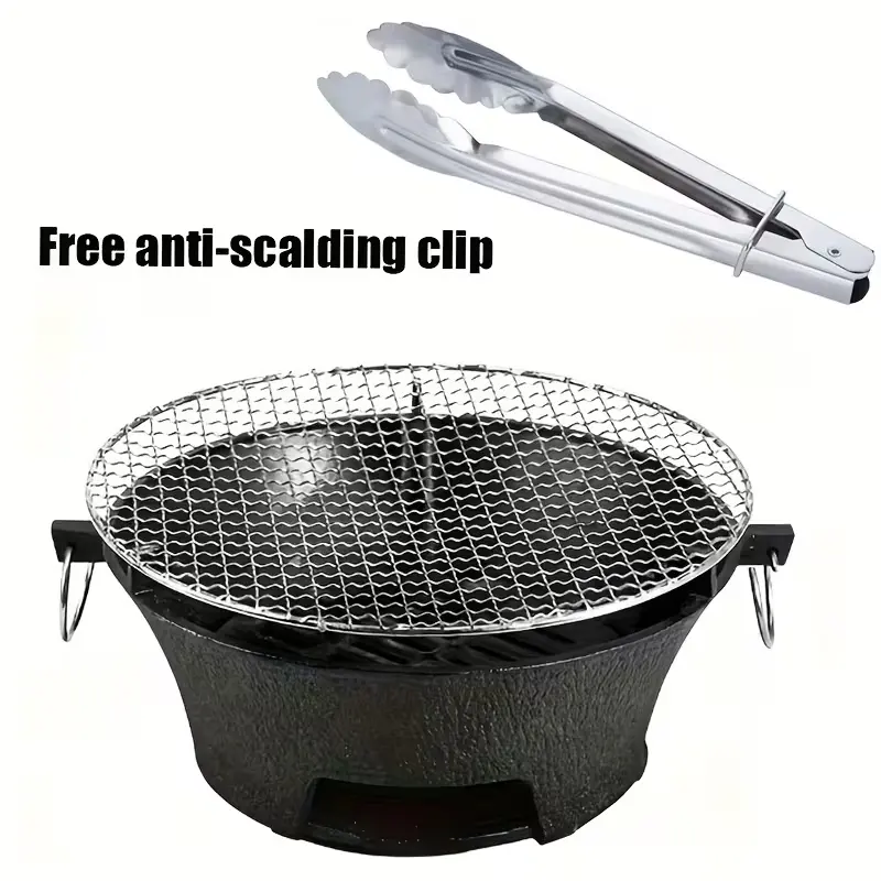 Cast Iron Hibachi Grill 11" Portable Barbecue Stove BBQ Charcoal Camping for Outdoor Tabletop Picnic Party 5 People