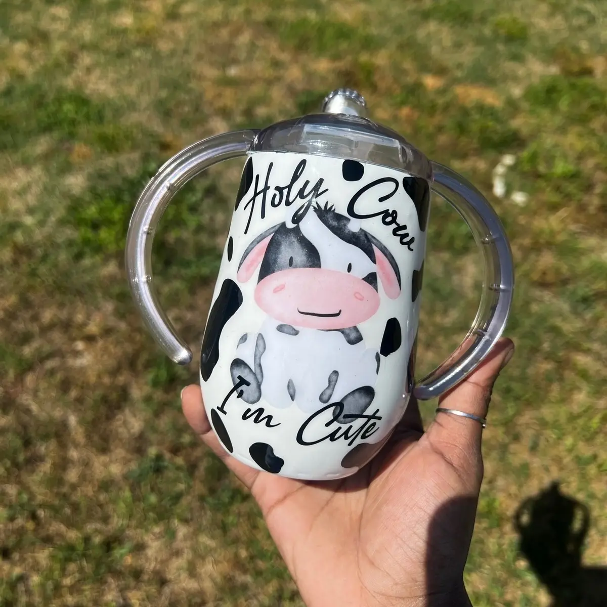 Holy Cow I’m Cute Personalized Kid Tumbler| Custom Name Cup With Lid And Straw| Kids Tumblers| Cow Print Cups