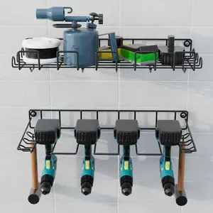 Wall Mounted Garden Garage Warehouse Workshop Foundation Drilling Punching Repair Hand Tool Kit Storage Holder Rack Shelves